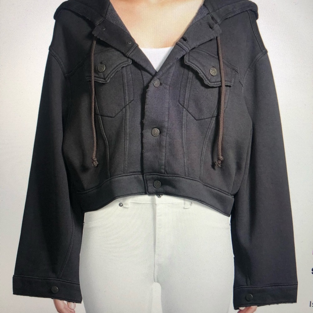 Free People Hooded Cotton Blend Cropped Jacket